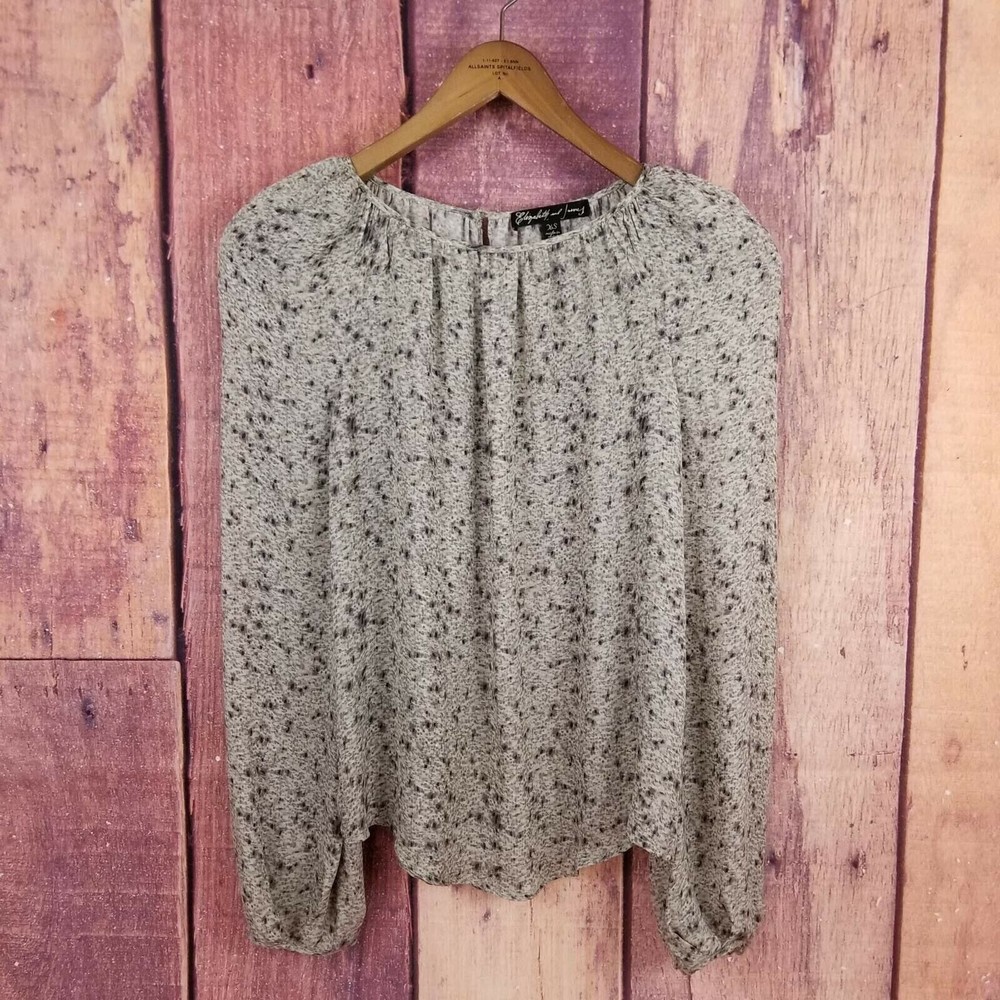 Elizabeth and James Long Sleeve SILK Blouse Keyhole Gray Size XS